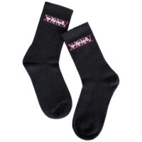 Chaussettes Noires Wild XXXV, Taille 36-40 Chaussettes noires avec logo Wildcat rose sur fond blanc, taille 36-40