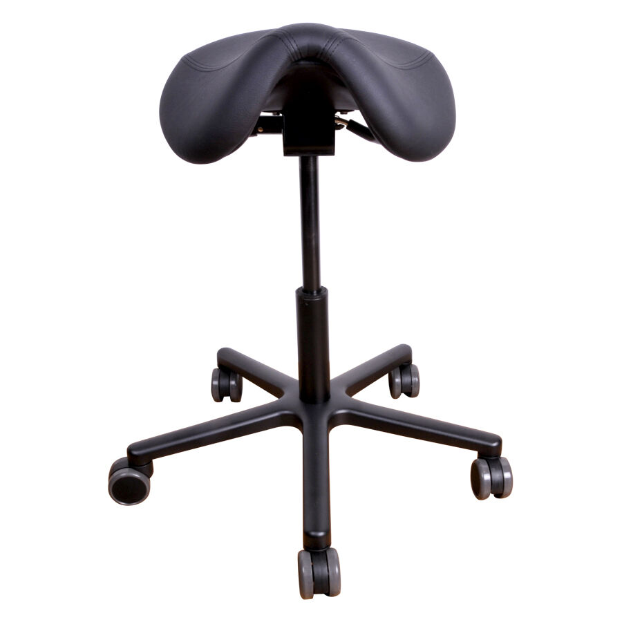 T2 Pro chaise de travail en similicuir, noir Chaise de travail T2 Pro noire avec siège en selle sur roulettes et pied en aluminium