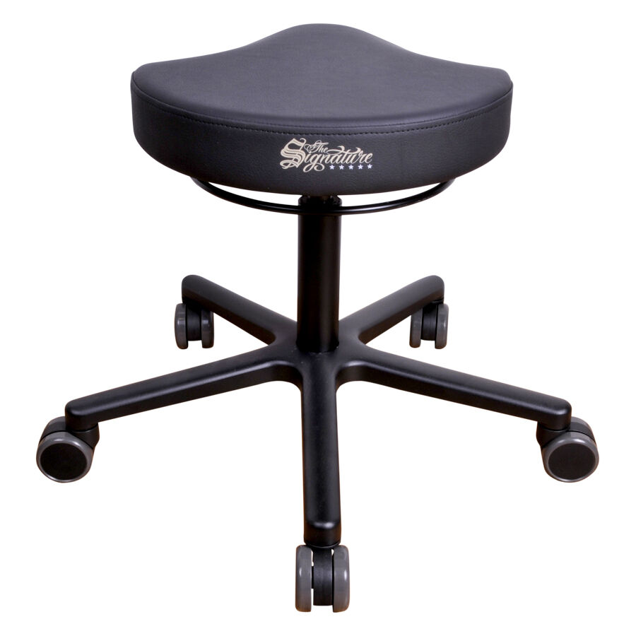 Chaise de travail ronde R2 Pro simili cuir noir Chaise de travail ronde noire R2 Pro en simili cuir avec base en aluminium