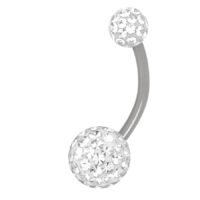 Bananabell en titane avec multi-pierres scellées Piercing bananabell argenté avec pierres cristallines sur fond blanc