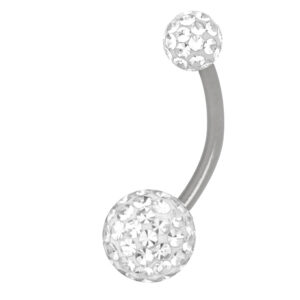 Piercing bananabell argenté avec pierres cristallines sur fond blanc