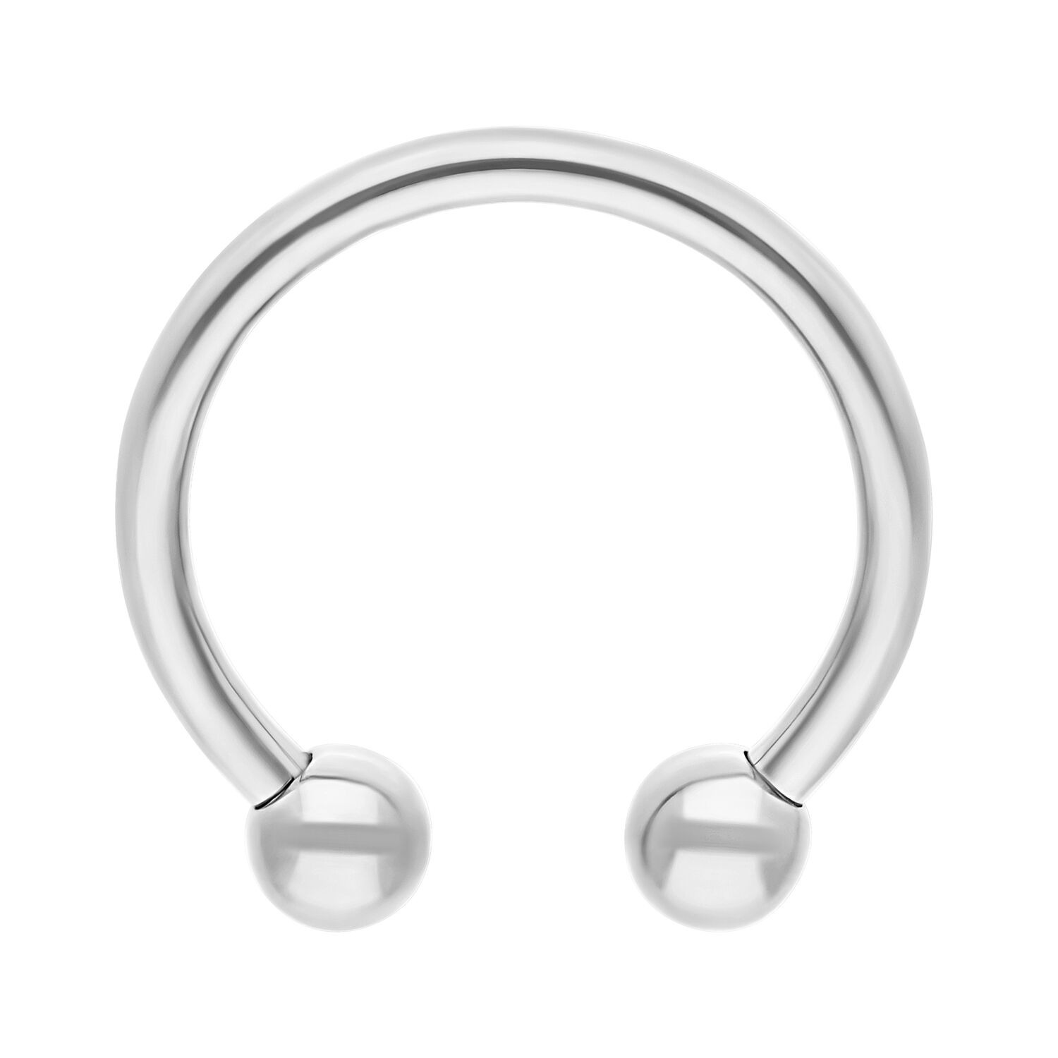 Barbell circulaire en titane argenté Barbell circulaire argenté en titane avec filetage externe sur fond blanc