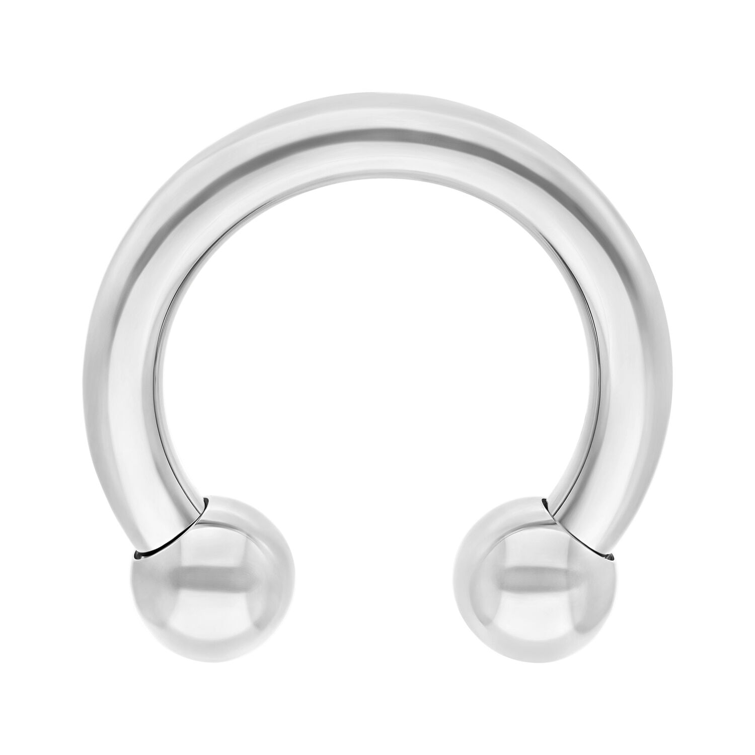 Barbell circulaire en titane argenté, 10 mm Barbell circulaire argenté avec un diamètre intérieur de 10 mm et des boules de 5 mm sur fond blanc