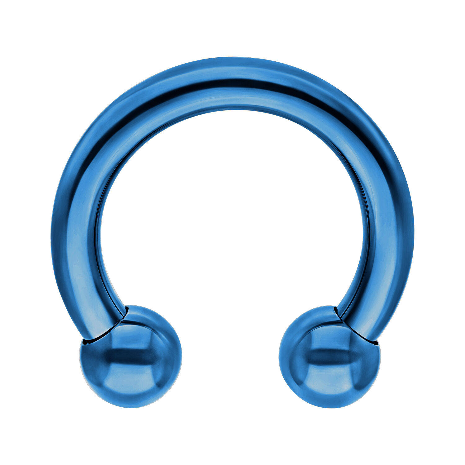 Barbell circulaire bleu foncé en titane Barbell circulaire bleu foncé en titane avec deux boules sur fond blanc