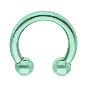 Barbell rond vert clair en titane avec deux boules sur fond blanc