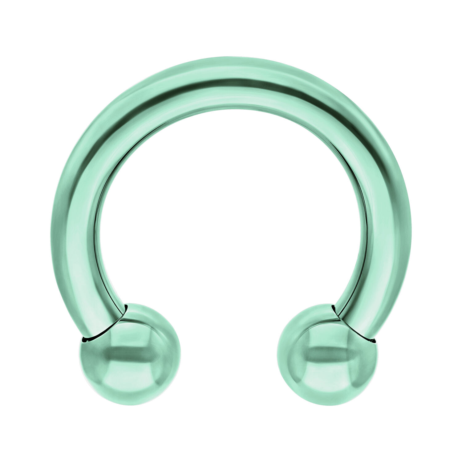 Barbell rond en vert clair, titane Barbell rond vert clair en titane avec deux boules sur fond blanc