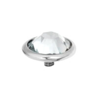 Embout en titane argenté avec cristal facetté sur fond blanc
