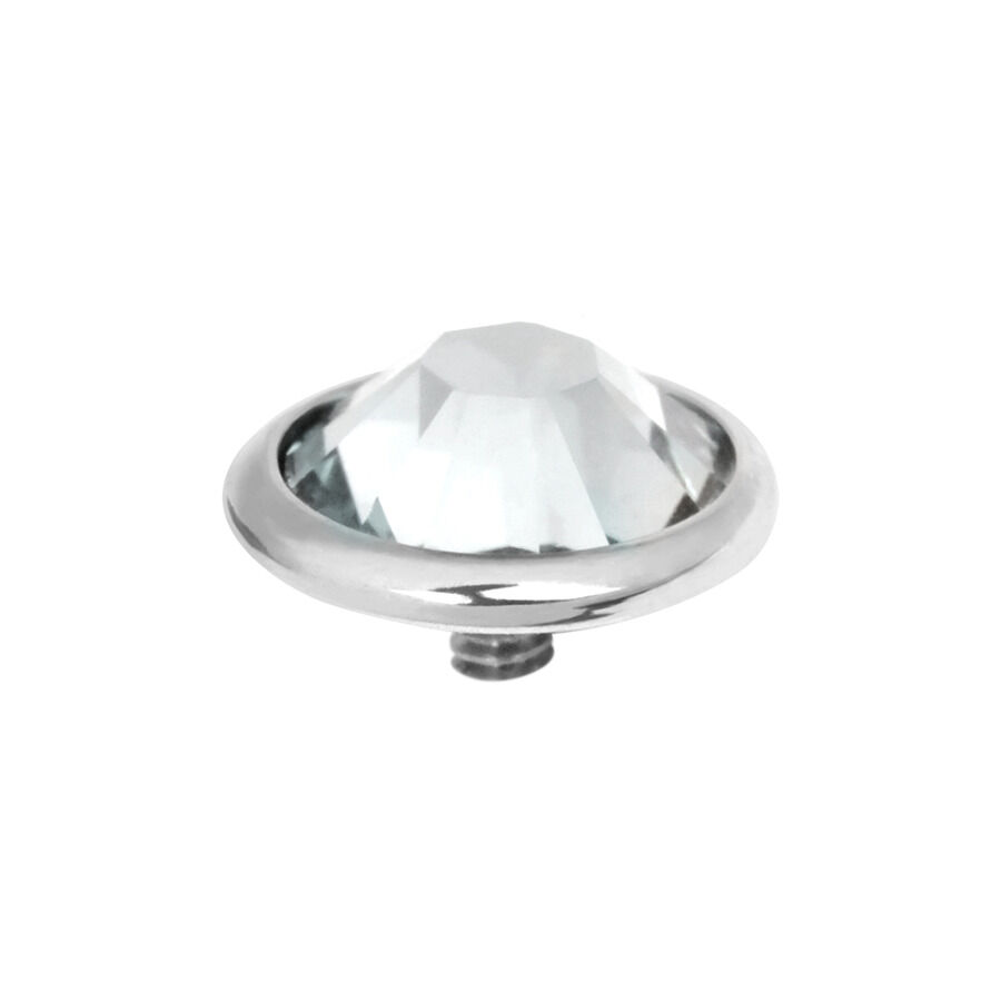 Embout en titane argenté avec cristal facetté sur fond blanc
