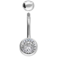 Piercing Bananabell en argent avec deux cristaux clairs sur fond blanc