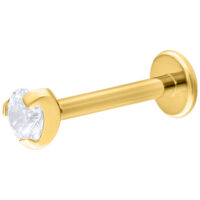 Labret Push-Fit en Or avec Cristal Unique 6mm Labret en or avec cristal clair, 6mm de long, boule de 3mm