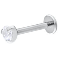 Labret en or blanc avec cristal 6 mm Labret en or blanc à cristal unique Push-Fit, longueur 6 mm, cristal de 3 mm, sur fond blanc