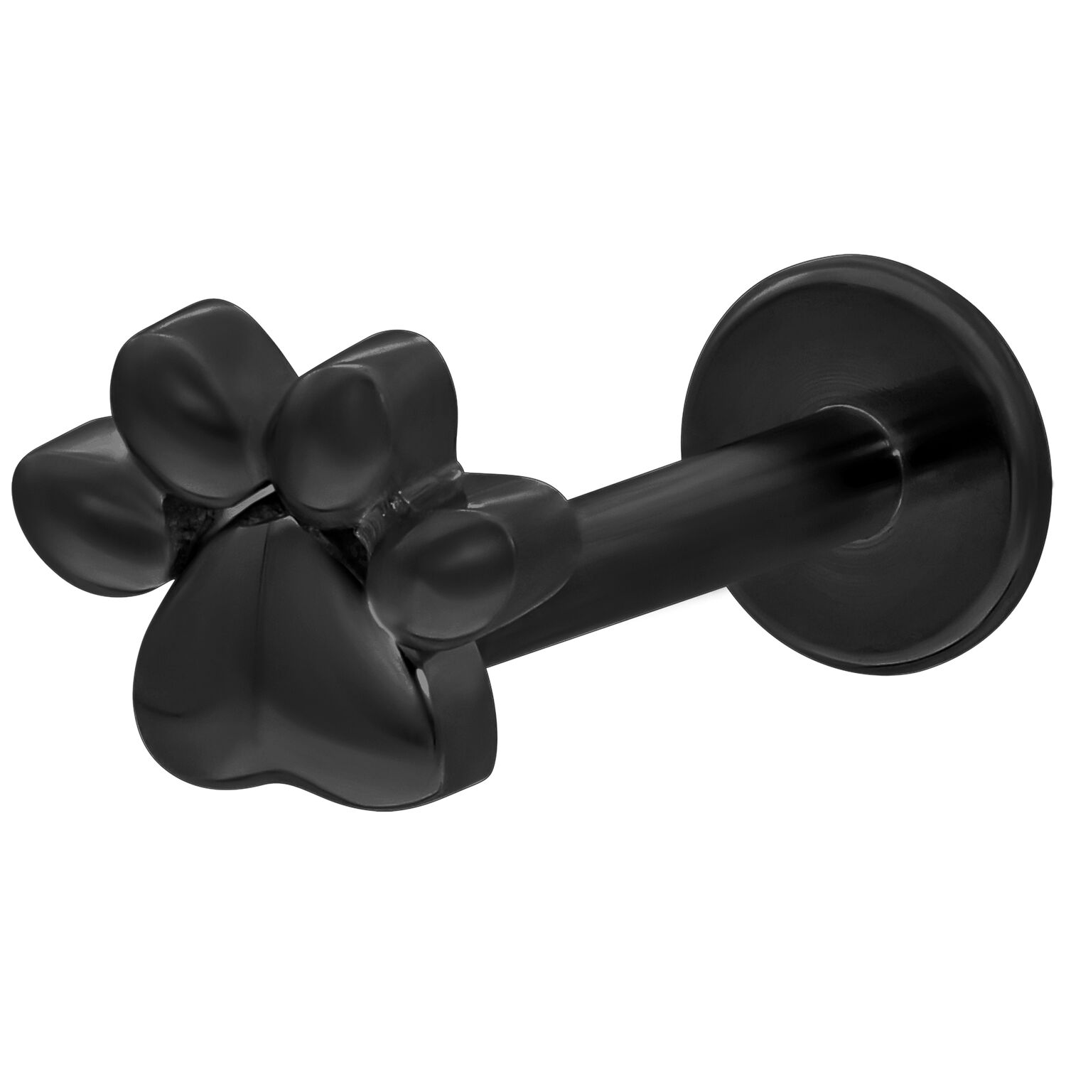 Labret noir avec motif patte sur fond blanc, longueur 6,0 mm