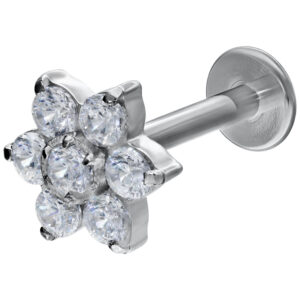 Crystal Flower Labret avec cristaux clairs, longueur 12 mm, couleur or blanc