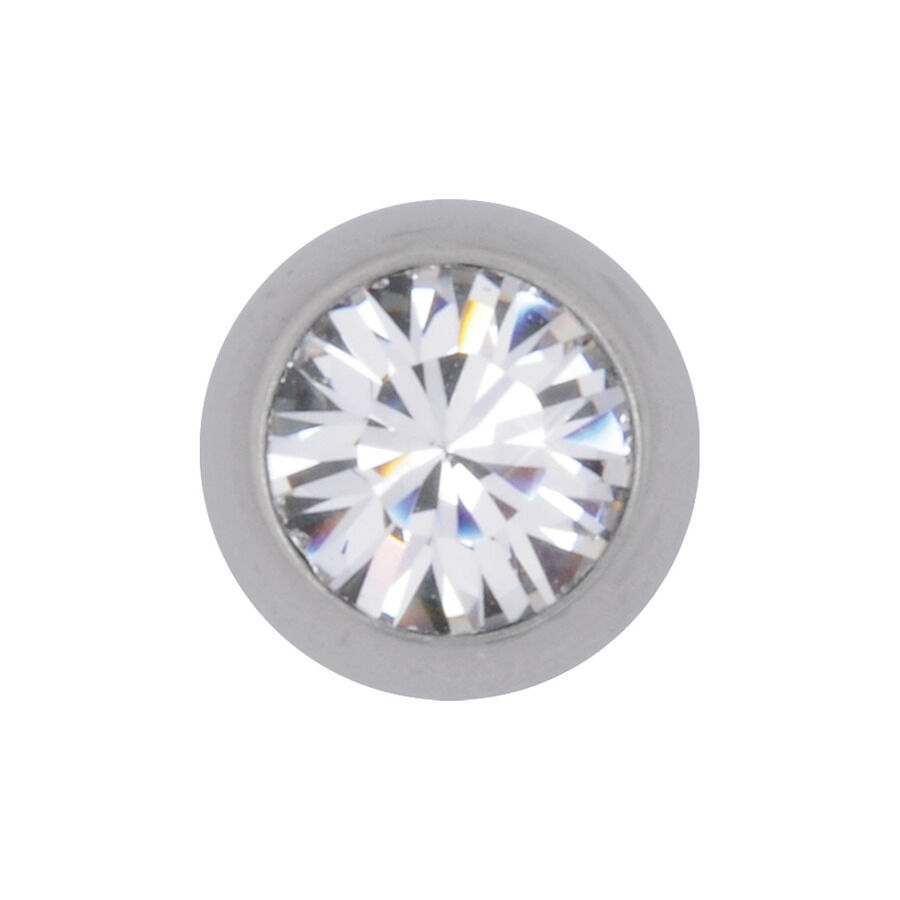 Embout Titan Highline avec cristal clair Embout de piercing en titane argenté avec cristal clair et facetté sur fond blanc