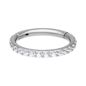 Anneau de piercing argenté avec cristaux, 6,0 mm de diamètre intérieur, sur fond blanc