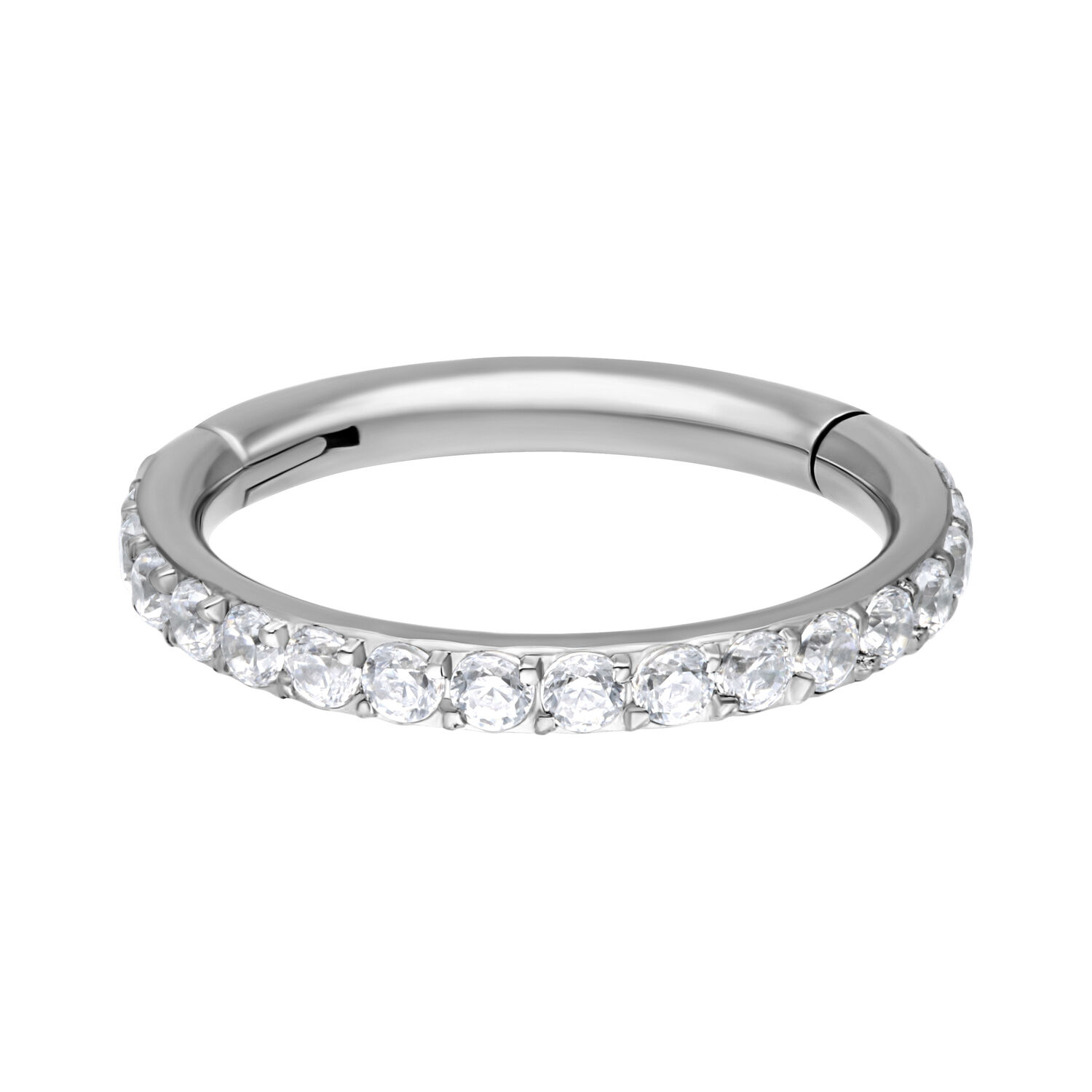 Anneau de piercing en cristal argenté 6,0 mm Anneau de piercing argenté avec cristaux, 6,0 mm de diamètre intérieur, sur fond blanc