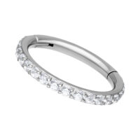 Clicker en cristal pavé argenté 6,0 mm Anneau de piercing argenté avec cristaux, diamètre intérieur de 6,0 mm, sur fond blanc
