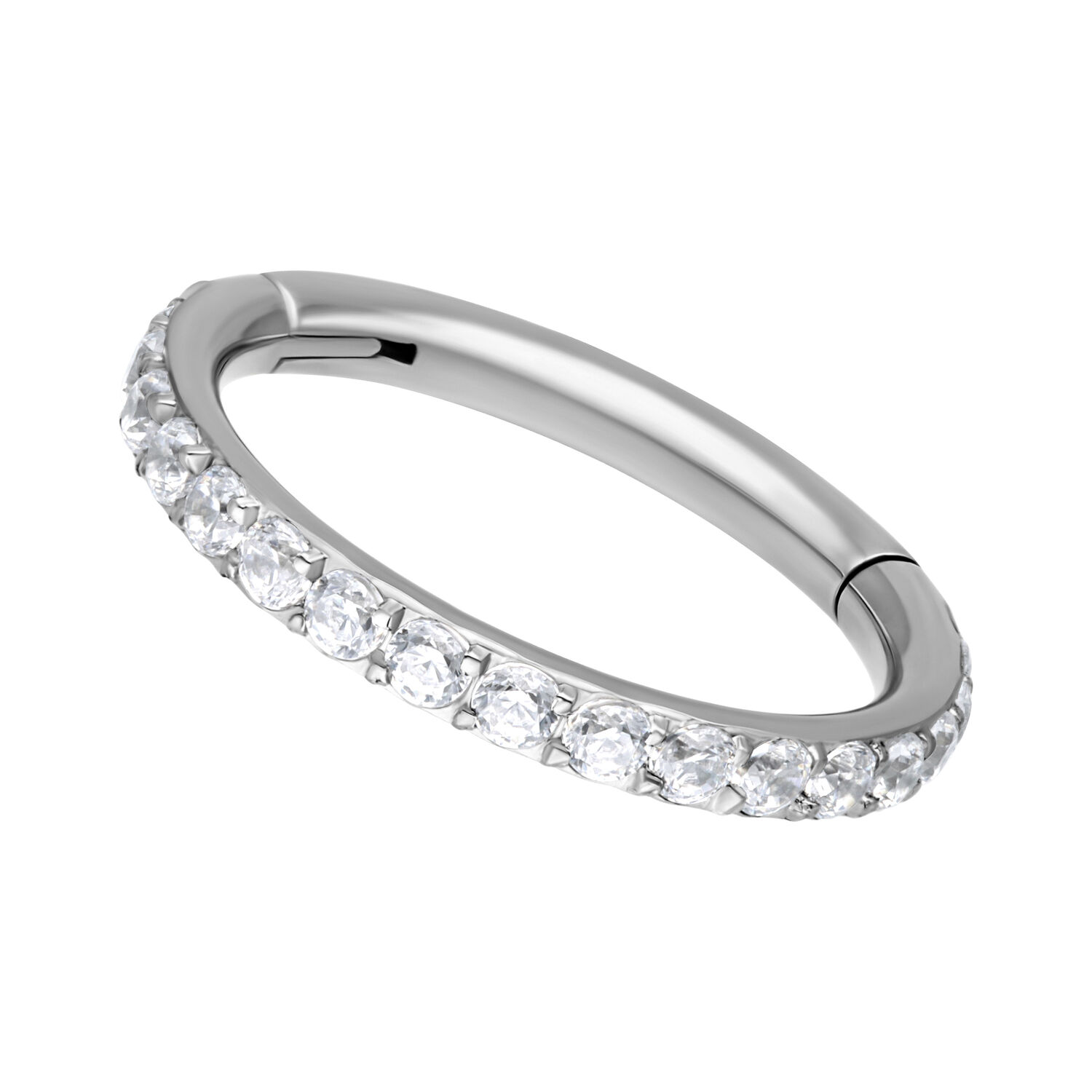 Clicker en cristal pavé argenté 6,0 mm Anneau de piercing argenté avec cristaux, diamètre intérieur de 6,0 mm, sur fond blanc