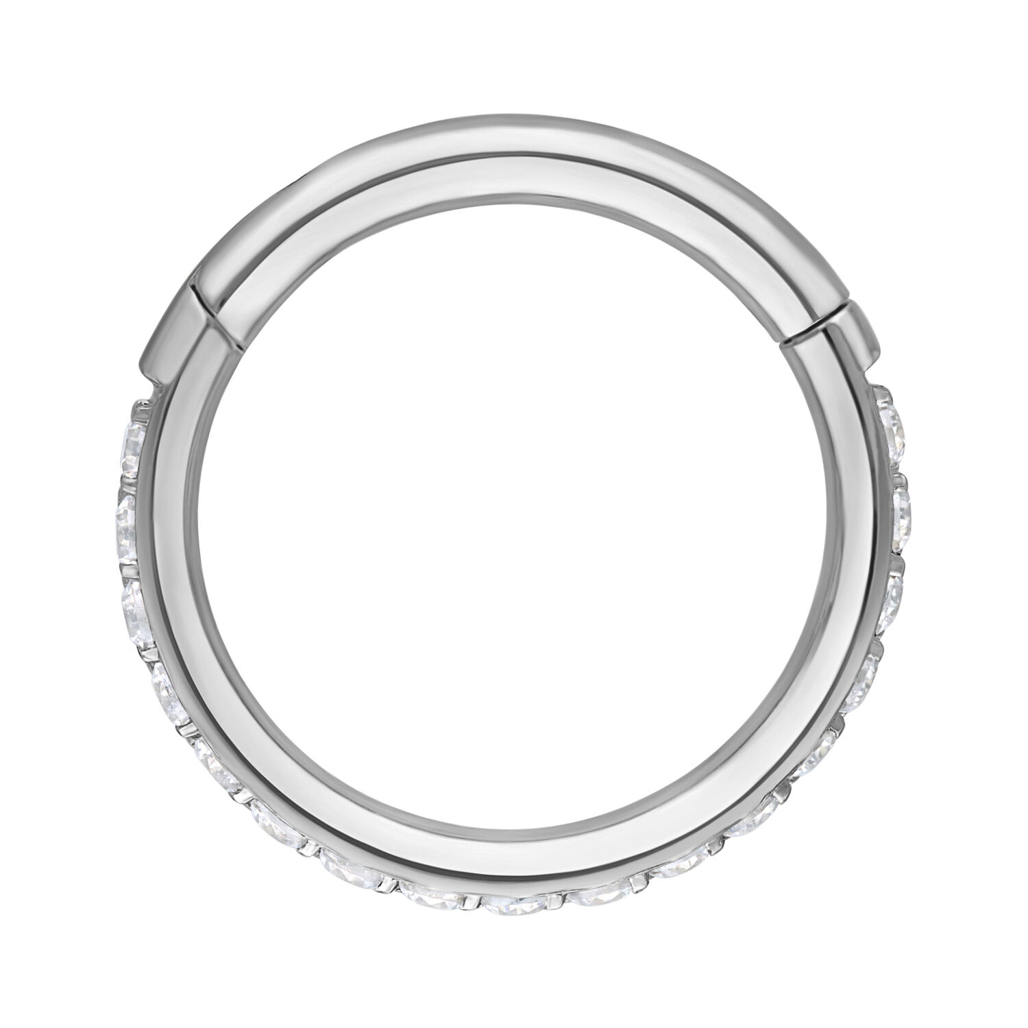 Clicker en cristal pavé argent, 6,0 mm Anneau clicker argenté avec pavé de cristaux, 6 mm, sur fond blanc