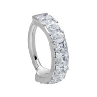 Clicker en Cristal Argenté Grande 1,2 mm Anneau de piercing argenté avec cristaux clairs, épaisseur 1,2 mm, sur fond blanc