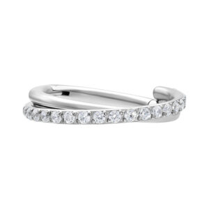 Anneau de piercing argenté avec cristaux, 1,2 mm d'épaisseur, 8 mm de diamètre