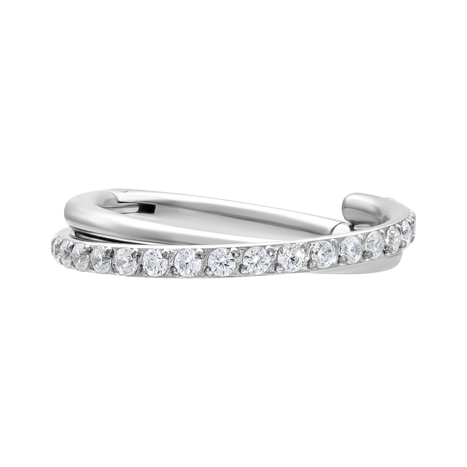 Clicker en Cristal Croisé Argenté 1,2 mm Anneau de piercing argenté avec cristaux, 1,2 mm d'épaisseur, 8 mm de diamètre