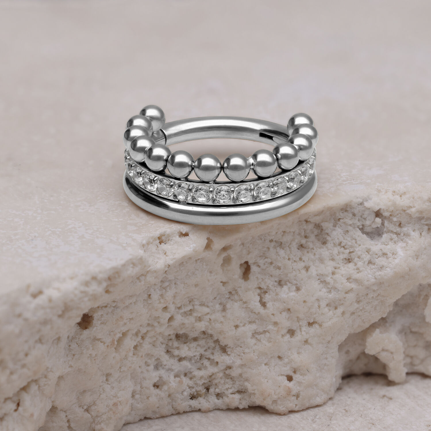 Triple Bubble Crystal Clicker argenté sur pierre claire