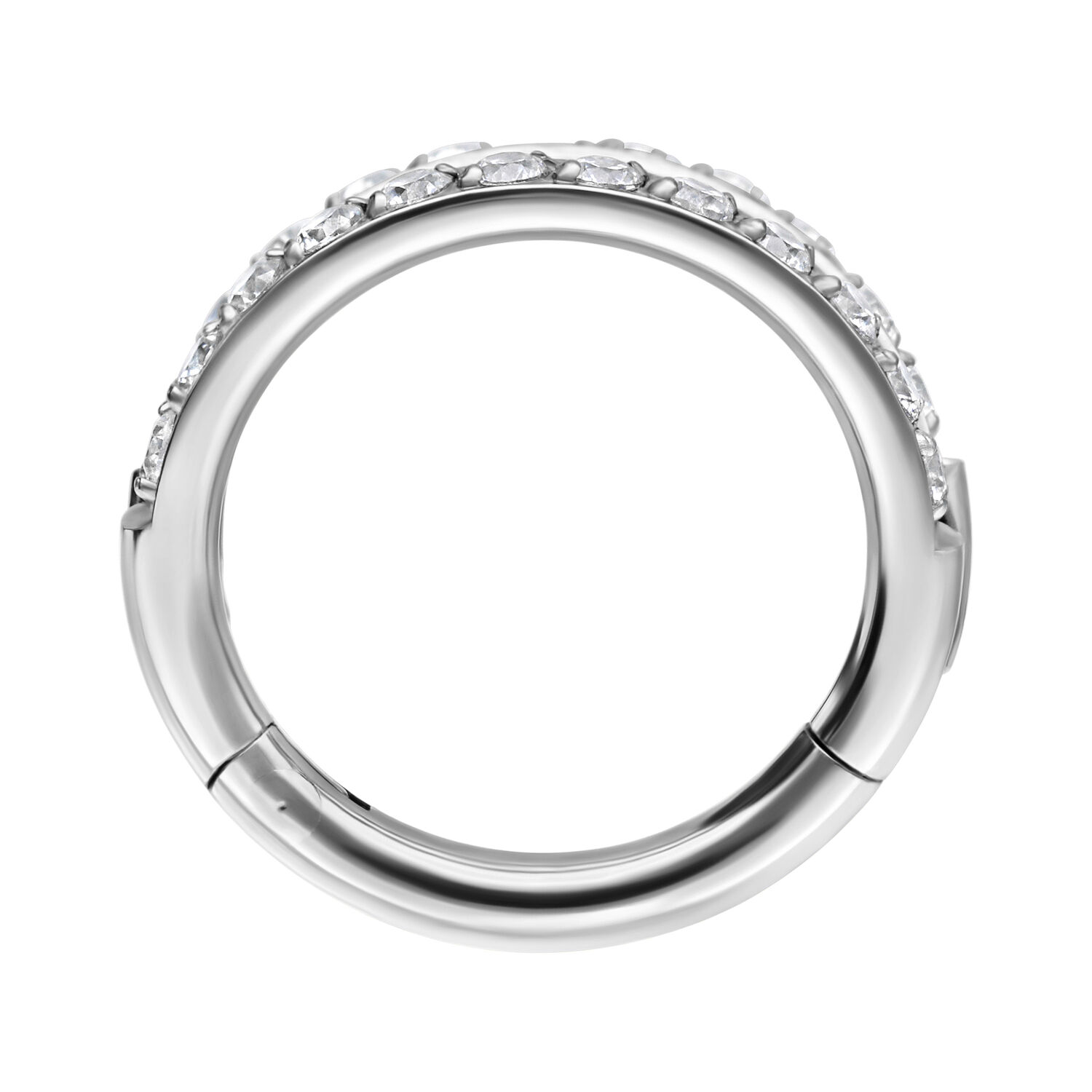 Clicker à Cristaux Double Rangée en argent sur fond blanc