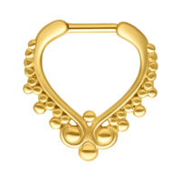 Clicker de septum doré avec design à billes en acier chirurgical sur fond blanc