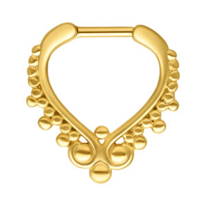 Clicker de septum doré avec design à billes en acier chirurgical sur fond blanc