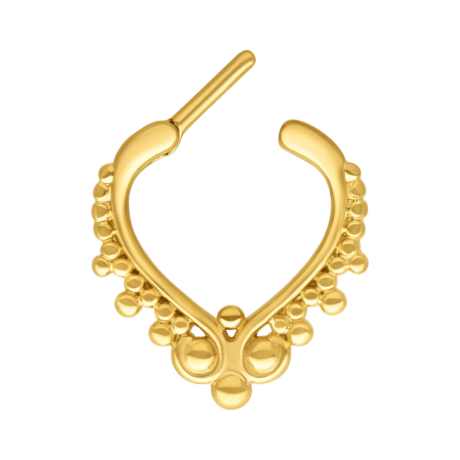 Clicker de septum doré avec décoration de billes sur fond blanc