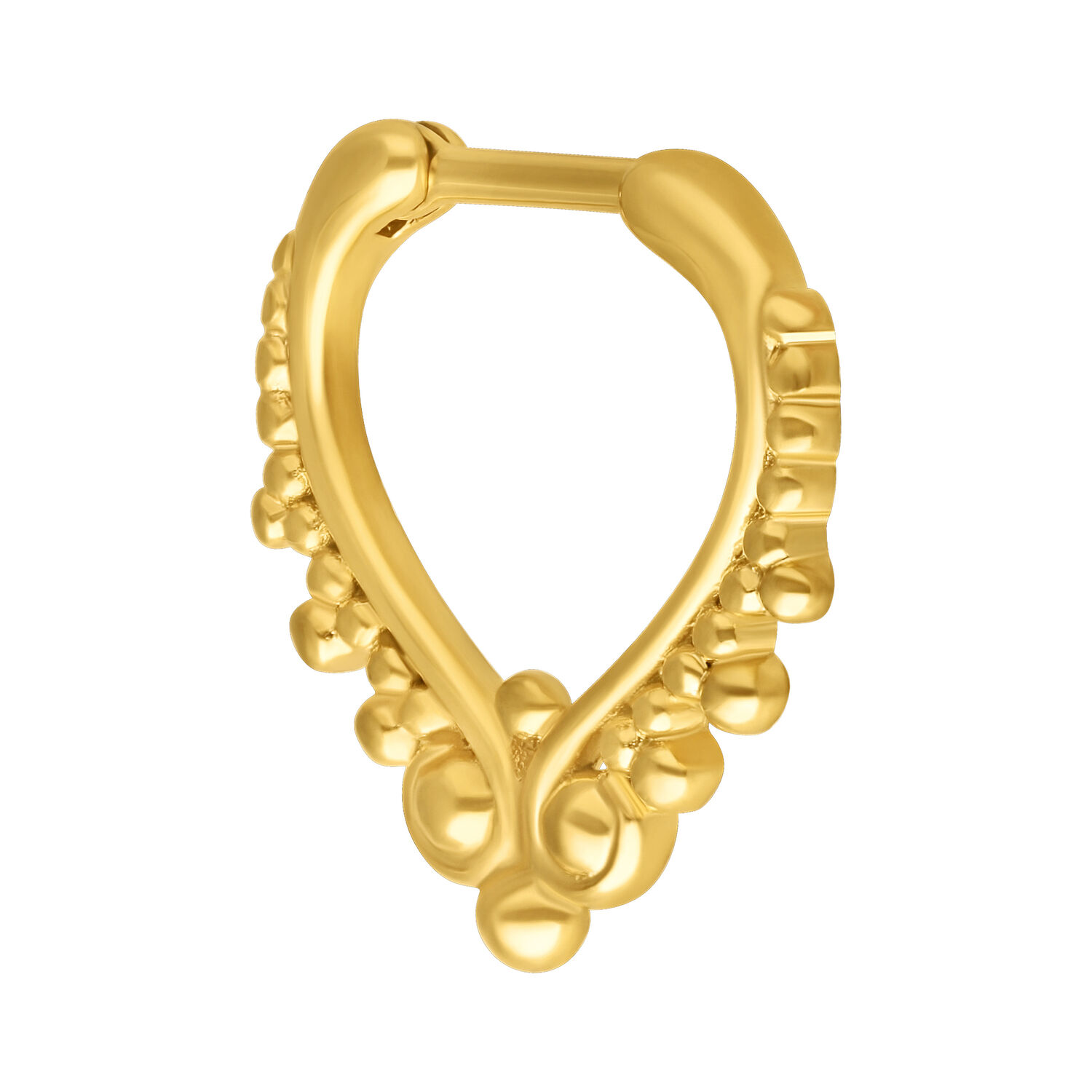 Clicker de septum doré en acier chirurgical 316L sur fond blanc