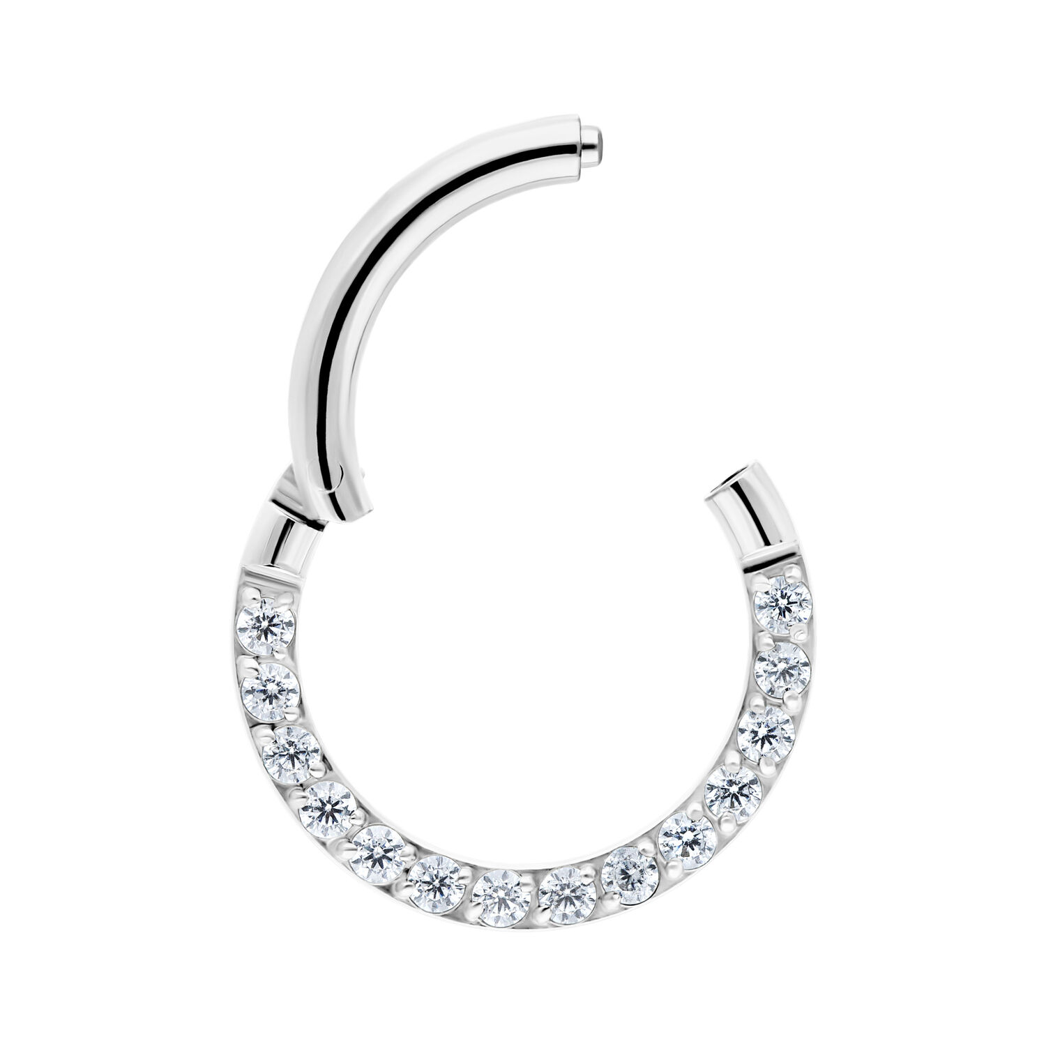 Cliqueur en cristal brillant en argent Cliqueur en argent avec cristaux pavés sur fond blanc