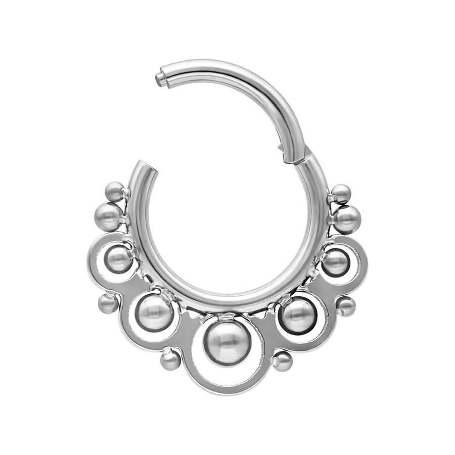 Temple Clicker en titane argenté, 8mm Clicker en titane argenté avec billes, diamètre 8mm, sur fond blanc