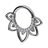 Clicker de septum en titane argenté avec cristaux clairs