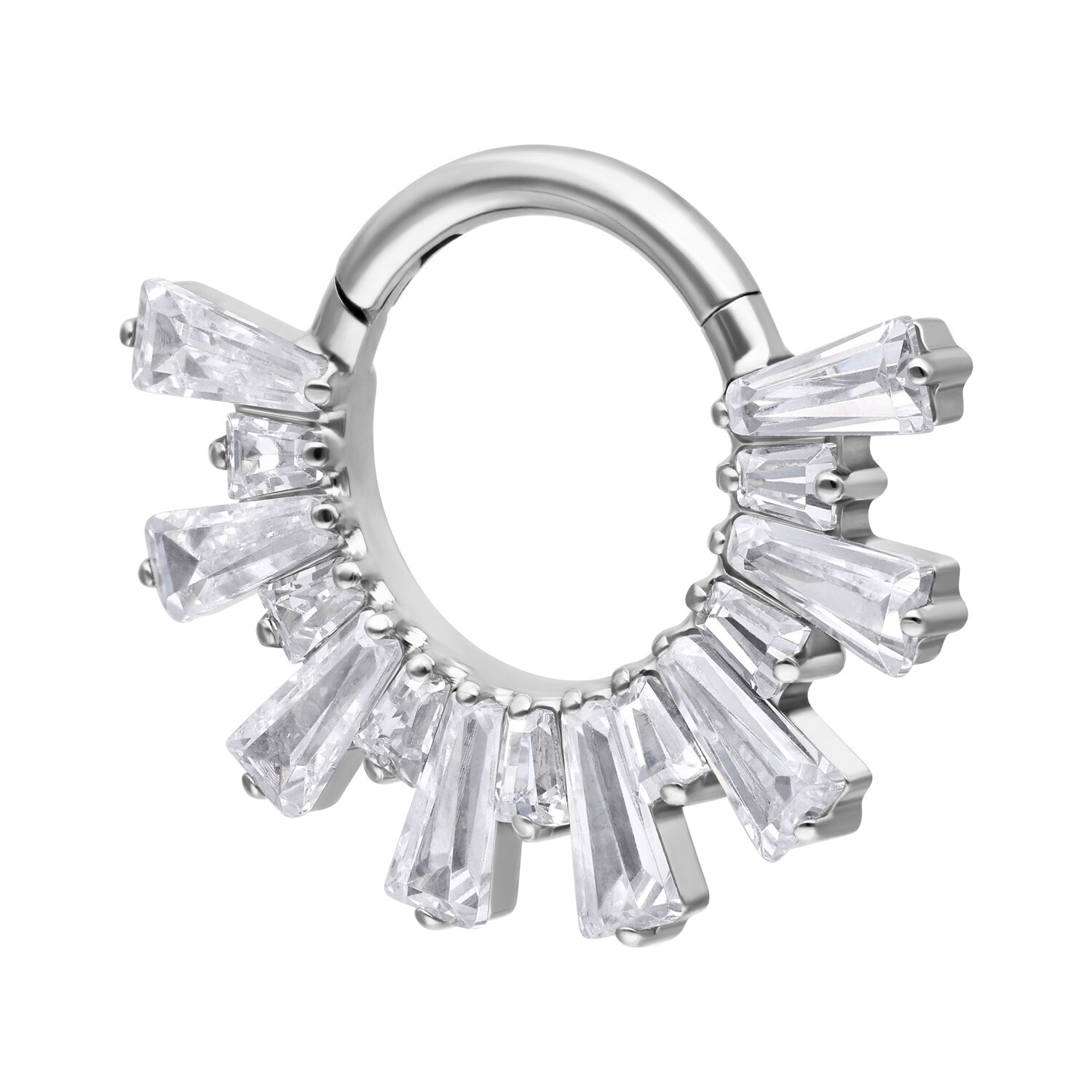Clicker de Septum en Cristal Argenté Clicker de septum argenté avec cristaux scintillants sur fond blanc