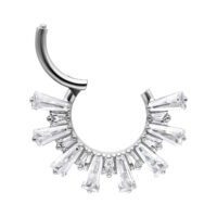 Clicker de Septum Sunray en Cristal Argenté Clicker de septum argenté avec décoration en cristal sur fond blanc