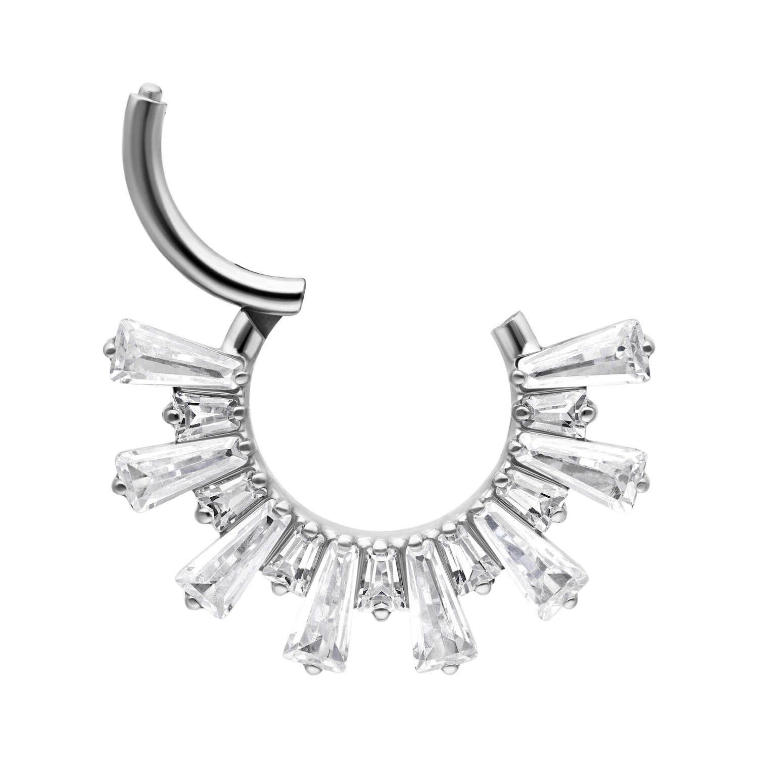 Clicker de Septum Sunray en Cristal Argenté Clicker de septum argenté avec décoration en cristal sur fond blanc
