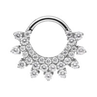 Divine Crystal Clicker de Septum en Argent Clicker de septum argenté avec des cristaux scintillants sur fond blanc