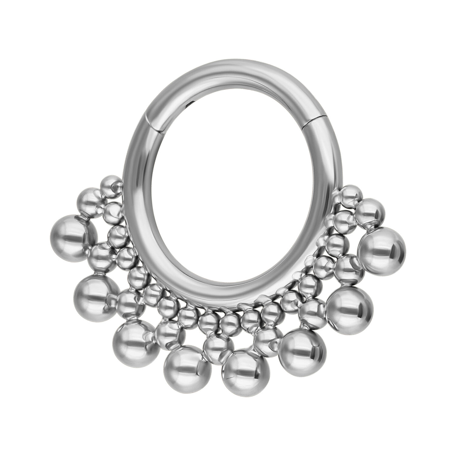 Clicker Piercing en Titane Argenté Bubble Clicker septum argenté avec design à bulles en titane, sur fond blanc