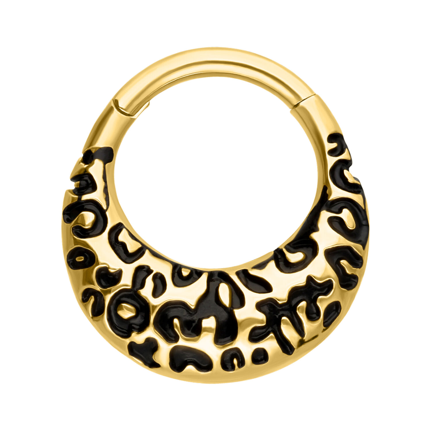 Clicker de Septum à Motif Léopard Doré Clicker de septum doré avec motif léopard noir sur fond blanc