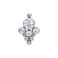 Embout Bindi en titane argenté brillant avec pierres cristallines sur fond blanc