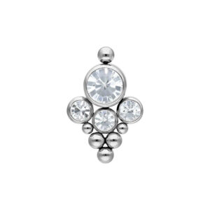 Embout Bindi en titane argenté brillant avec pierres cristallines sur fond blanc