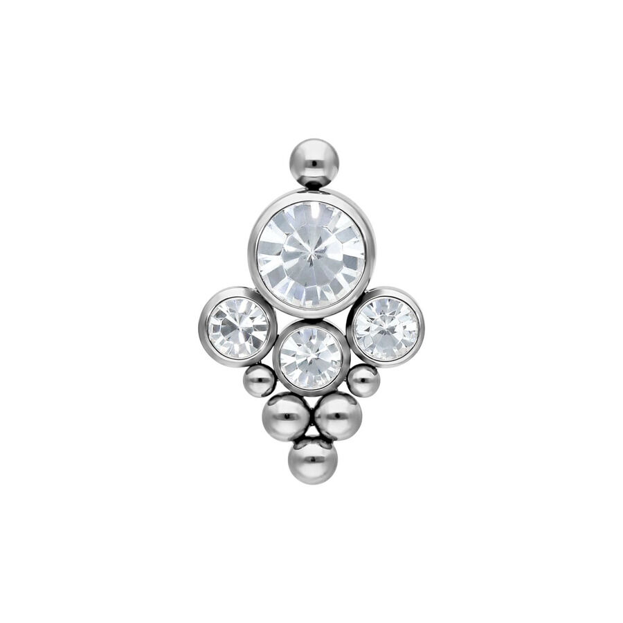 Embout Bindi en titane argenté brillant avec pierres cristallines sur fond blanc