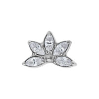 Embout de piercing en titane argenté avec cristaux Embout de piercing en titane argenté avec cinq cristaux clairs sur fond blanc