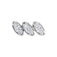 Embout en titane argenté avec zirconia Trois embouts en titane argenté avec zirconia clairs sur fond blanc
