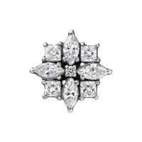 Embout en titane argenté avec pierres de zirconium Embout argenté en titane avec pierres de zirconium scintillantes sur fond blanc