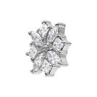 Embout Aurora pour filetage interne en argent Embout de piercing en titane argenté avec cristaux scintillants sur fond blanc