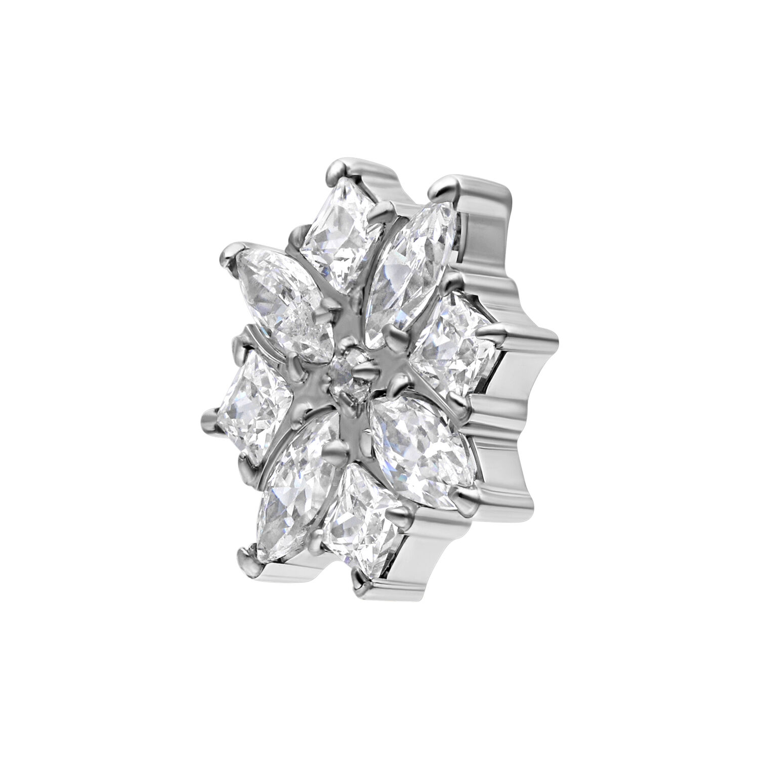 Embout Aurora pour filetage interne en argent Embout de piercing en titane argenté avec cristaux scintillants sur fond blanc