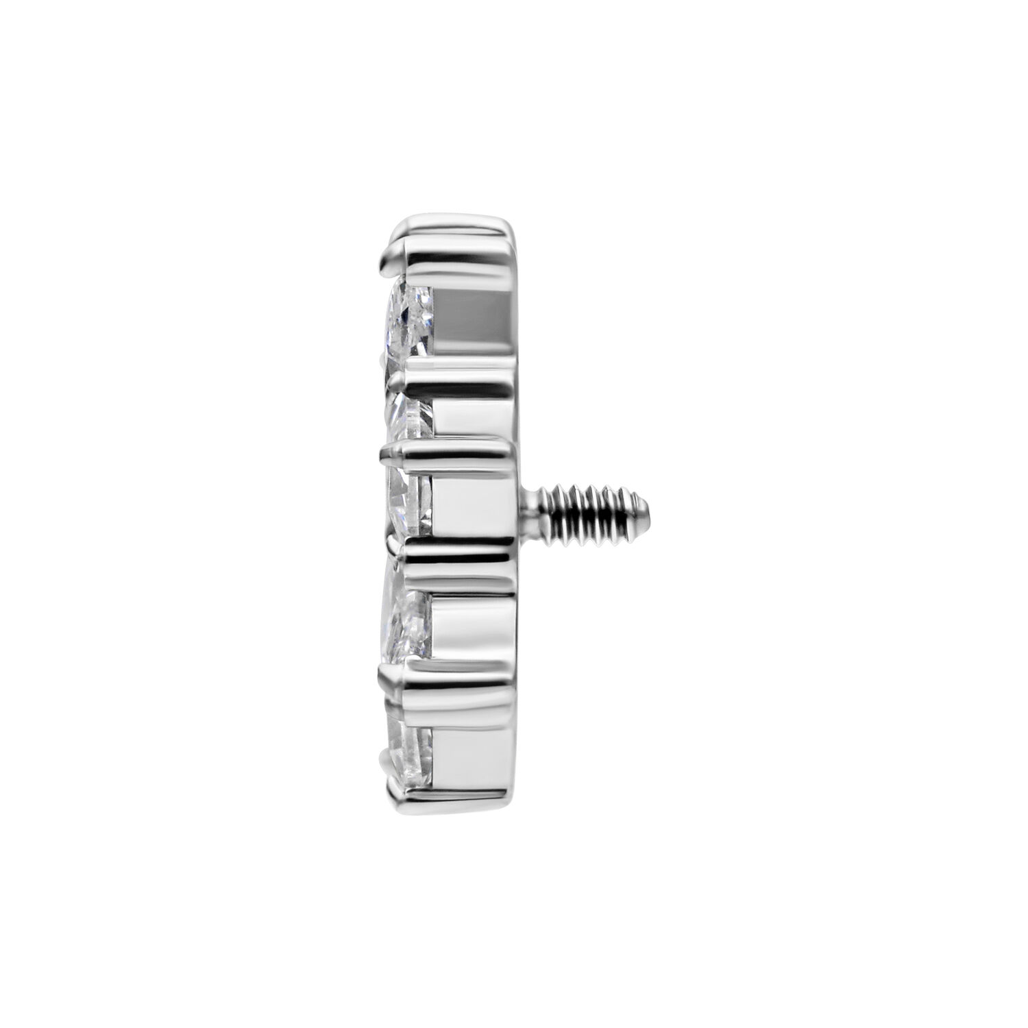 Embout en titane pour filetage interne, argent Embout en titane argenté avec filetage externe sur fond blanc